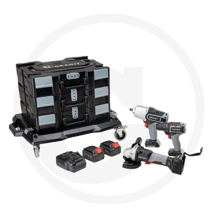 Black edition accu-gereedschapspakket - 18v boorschroefmachine, haakse slijper, slagmoersleutel