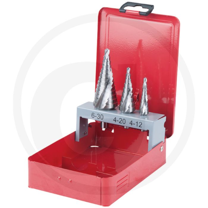 Ks tools hss stappenborenset 3-delig in plaatstalen cassette - Ø 4-12, 4-20, 6-30 mm