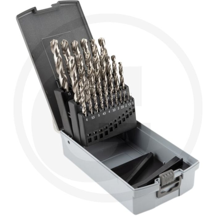 Hss-r spiraalborenset 25-delig in kunststof box, Ø: 1- 13 mm din 338 rn