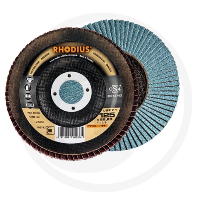 Rhodius rhodius Fächerschleifscheiben lsz f1 Ø125mm korn 80 schräg 12250 u/min