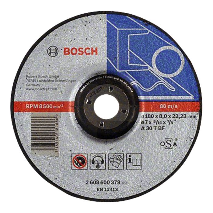 Bosch afbraamschijf gebogen, voor metaal, Ø180mm x 8mm x 22,2mm.