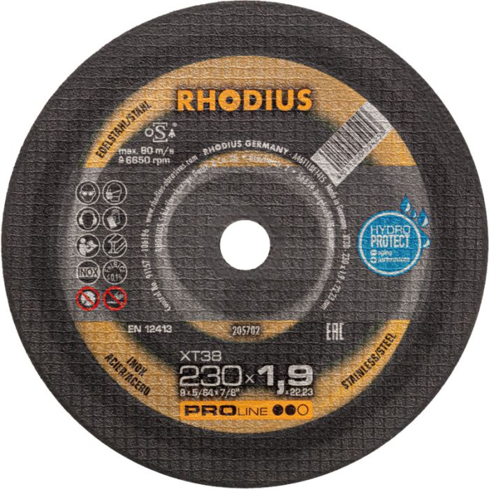 Rhodius rhodius doorslijpschijf xt38 xt38 voor rvs 230x1,9x22,2mm
