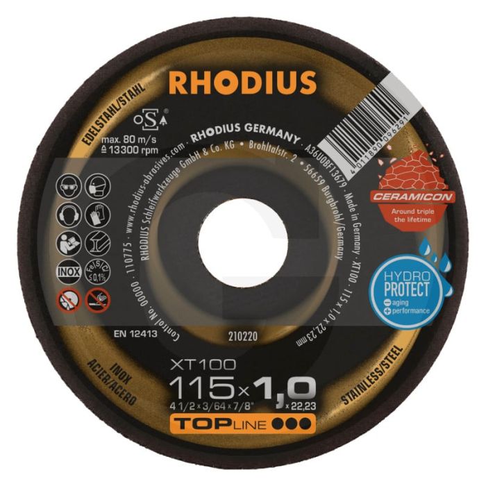 Rhodius rhodius meule à tronçonner xt100 ceramicon xt100 ceramicon pour acier inoxydable 125x1x22,2mm