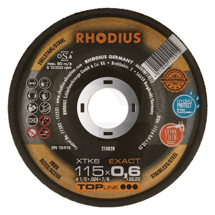 Disque à tronçonner Rhodius xtk6 exact pour l'acier inoxydable 115x0,6x22,2mm
