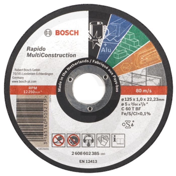 Bosch bosch doorslijpschijf rapido multi construction 115x1,0x22,2mm voor metaal, inox, buntmetall, steen, tegels, marmer en kunststoffen