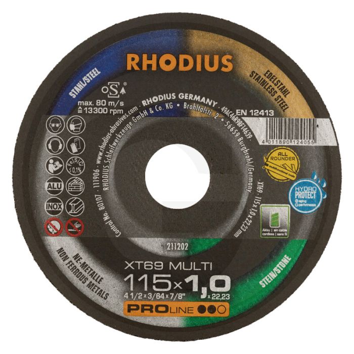 Rhodius rhodius meule à tronçonner xt69 multi 115x1x22,2 droite