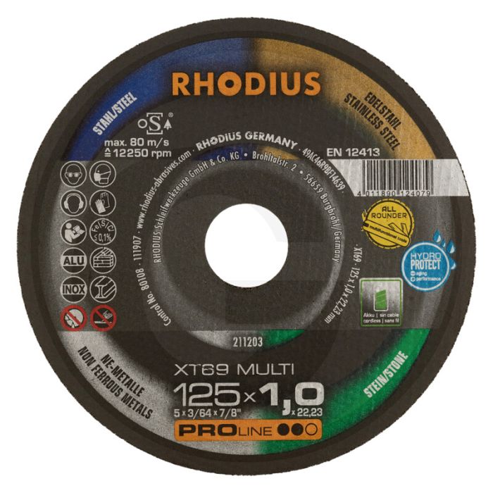 Rhodius rhodius meule à tronçonner xt69 multi xt69 multi 125x1,0x22,2 droite