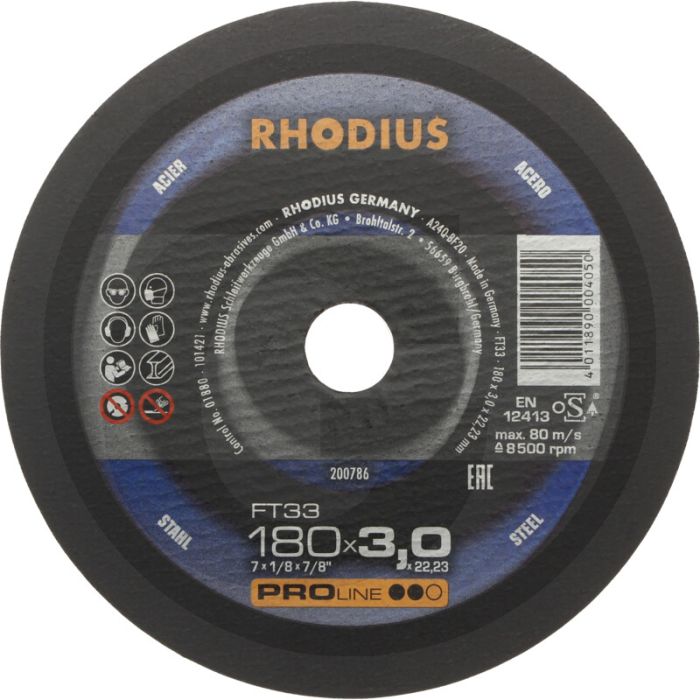 Disque à tronçonner rhodius ft33 ft33 pour acier Ø180x3,0x22,2mm