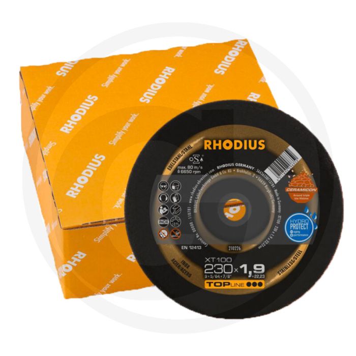 Rhodius rhodius doorslijpschijf xt100 ceramicon, vpe 25 xt100 ceramicon voor rvs 230x1,9x22,2mm