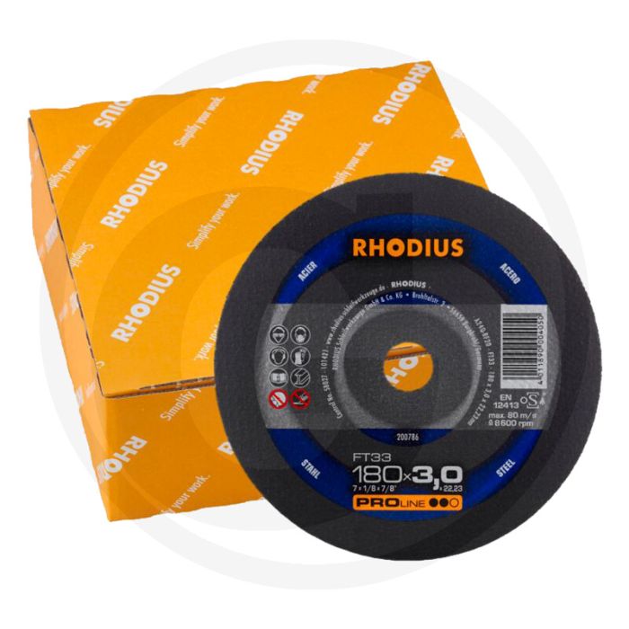 Disque à tronçonner rhodius ft33 vpe 25 ft33 pour acier Ø180x3,0x22,2mm