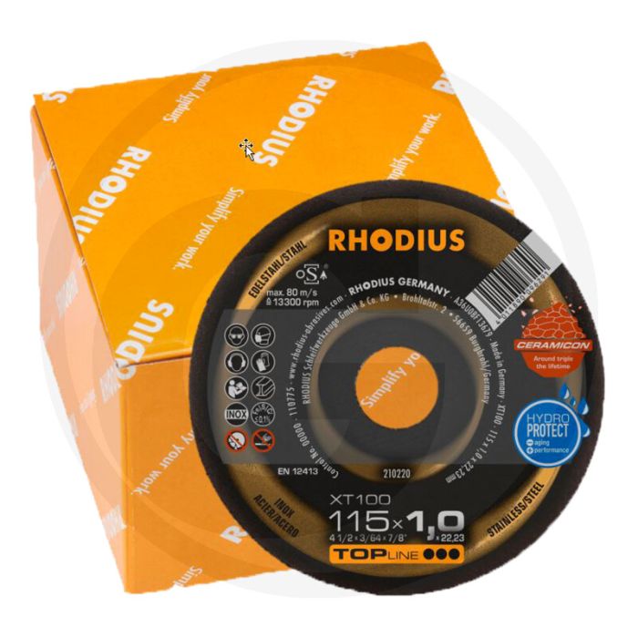 Rhodius rhodius trennscheibe xt100 ceramicon, vpe 25 xt100 ceramicon - trennscheibe für edelstahl, Ø115x1,0x22,2mm