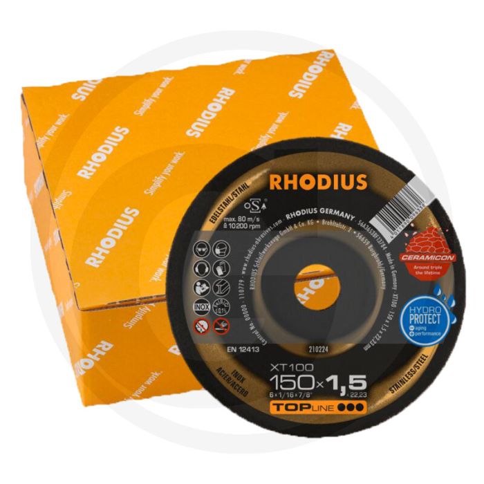 Rhodius rhodius trennscheibe xt100 ceramicon, vpe 25 xt100 ceramicon - trennscheibe für edelstahl, Ø 150mm