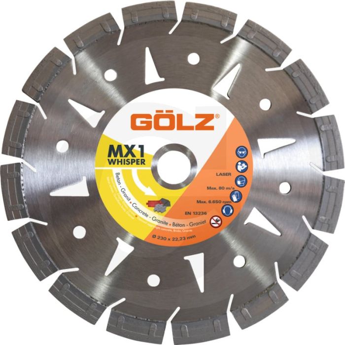 GÖlz gÖlz silent grinding wheel whisper mx1 diamond cutting wheel 230mm 16 segments 14mm.
