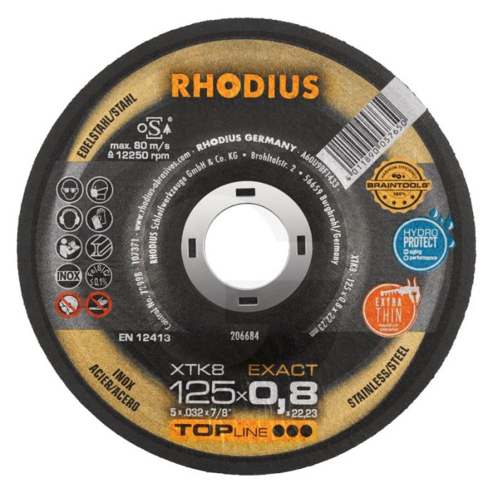 Disque à tronçonner Rhodius rhodius XTK8 Exact XTK8 Exact courbé 125 x 0,8 x 22,2 mm Disque à tronçonner Rhodius rhodius XTK8 Exact XTK8 Exact courbé 125 x 0,8 x 22,2 mm