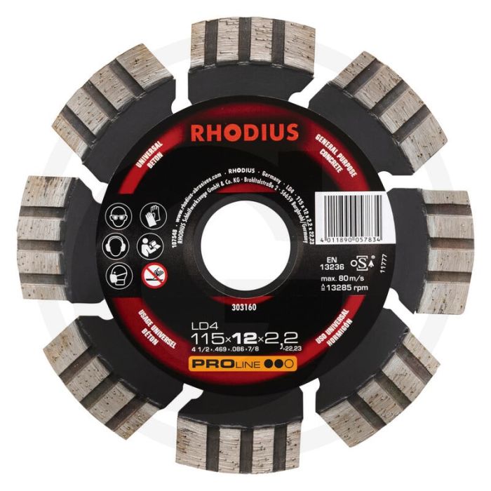 Disque à tronçonner diamanté Rhodius rhodius ld4 ld4 - Ø 115 x 2,2 mm - 13 300 tr/min