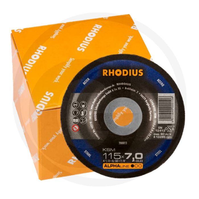 Disque d'ébavurage Rhodius rhodius ksm, vpe 25 ksm - courbé, Ø115mm, 7mm d'épaisseur, 22,2mm d'alésage