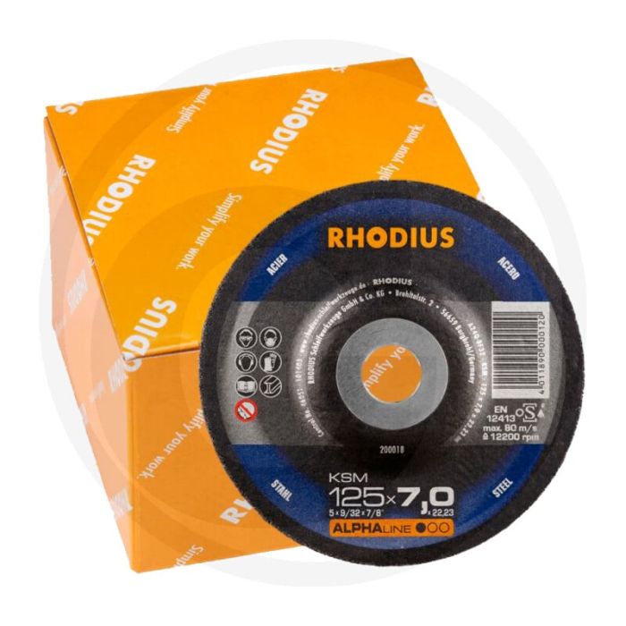 Disque d'ébavurage Rhodius rhodius ksm, vpe 25 ksm - courbé, Ø125mm, 7mm d'épaisseur, 22,2mm d'alésage