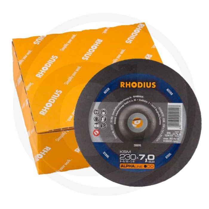 Rhodius rhodius Entgratscheibe ksm, vpe 10 ksm - gebogen, Ø 230mm, 7mm dick, 22,2mm Bohrung, 6650 u/min.