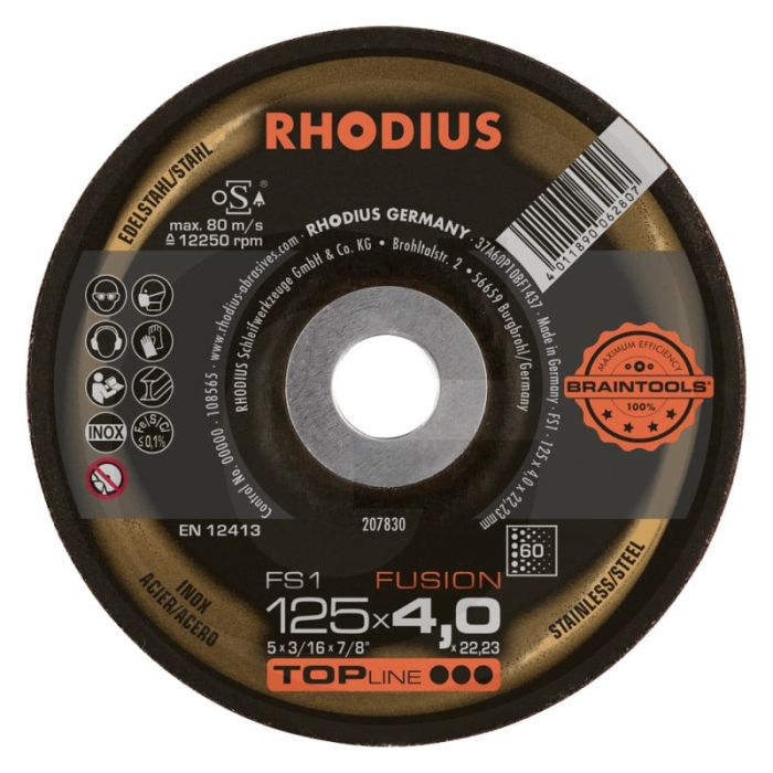 Roue d'ébavurage Rhodius rhodius 125 mm - courbée - granulométrie 60