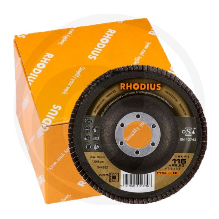 Rhodius lamellenschijf lsz f1, Ø 115mm, korrelgrootte 80, schuin Rhodius lamellenschijf lsz f1, Ø 115mm, korrelgrootte 80, schuin