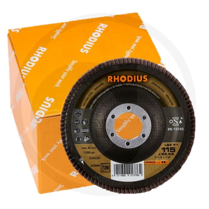 Disque à lamelles Rhodius LSZ F1, 115 x 22,2 mm, K120, biseauté