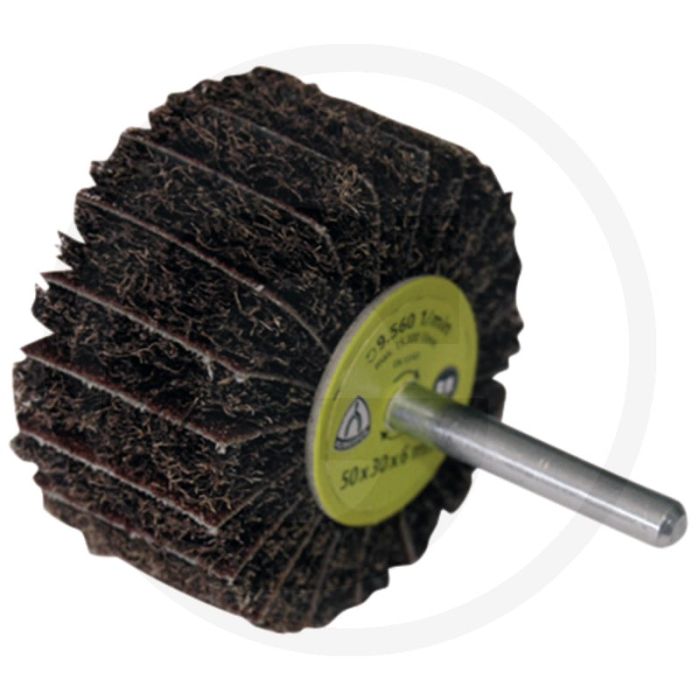 Lamellenschuurrol - korrelgrootte: 100, Ø 80mm, 50mm hoogte, 6mm schacht-Ø Lamellenschuurrol - korrelgrootte: 100, Ø 80mm, 50mm hoogte, 6mm schacht-Ø