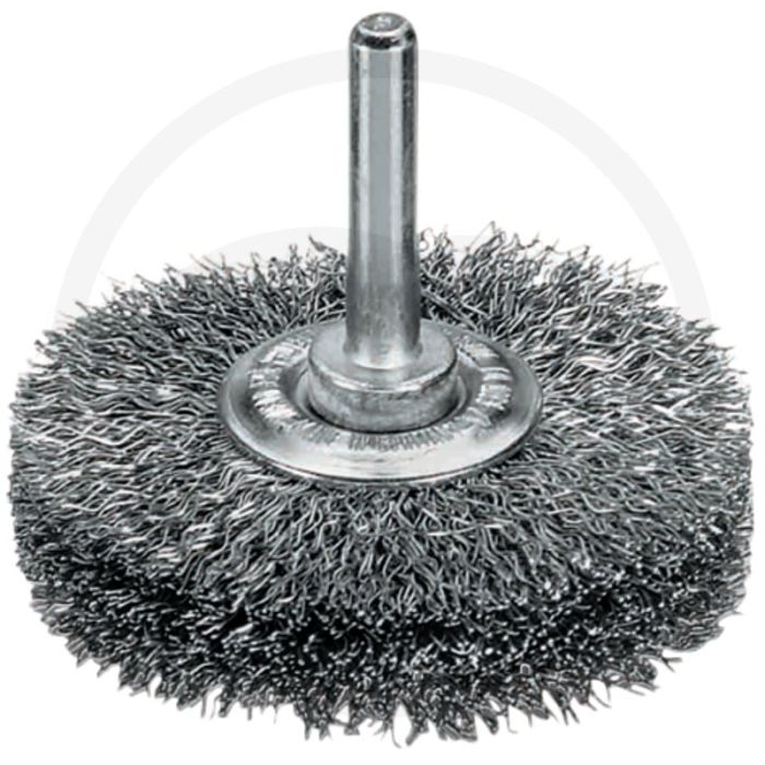 Ronde borstel met schacht - staal, 0,3mm, 16x19x6mm, 15.000 omw./min, 70mm, gewellt