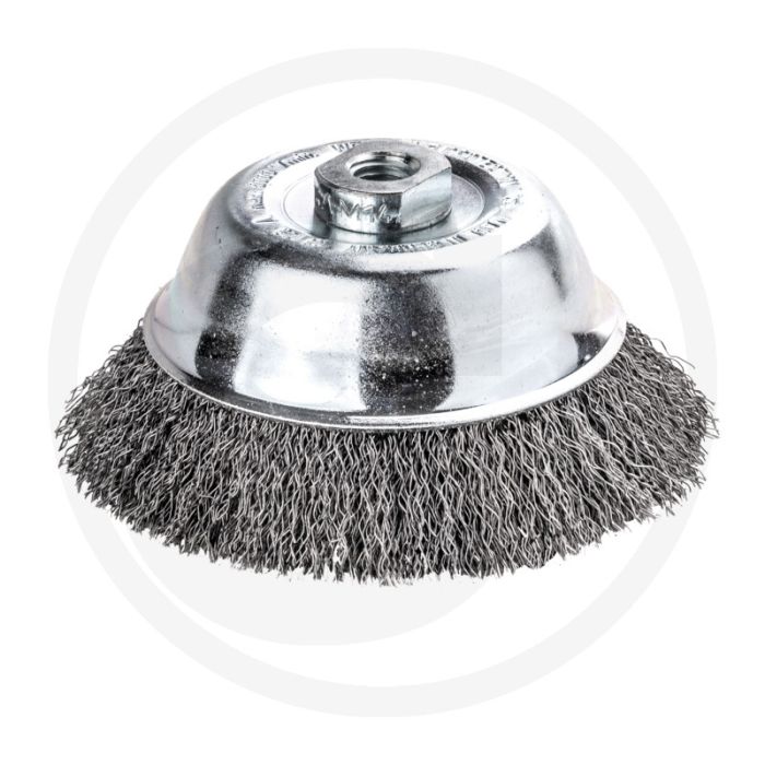 Topfbürste mit gewelltem stahldraht, d125mm, h30mm, 8000 u/min.