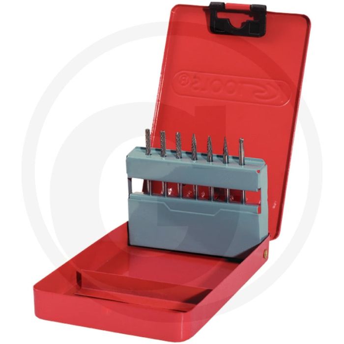 Ks tools hm freesstiften-set 7-delig in plaatstalen cassette - 3 mm diameter Ks tools hm freesstiften-set 7-delig in plaatstalen cassette - 3 mm diameter