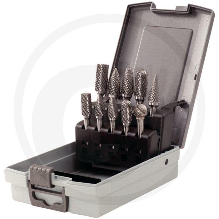 Ks tools hm freesstiften-set in kunststof cassett 10-delig - voor het ontbramen, kanten breken en oppervlaktebewerking Ks tools hm freesstiften-set in kunststof cassett 10-delig - voor het ontbramen, kanten breken en oppervlaktebewerking