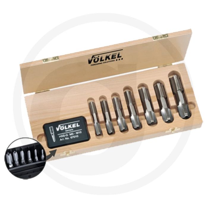 VÖlkel vÖlkel hextap-set hextap ds 12-delig, in houten box - draadtappen g 1/8" tot 1"