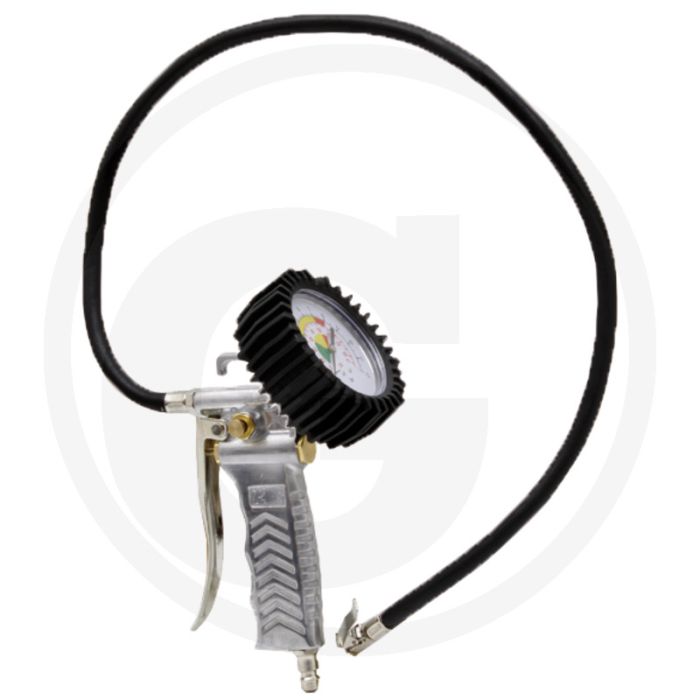 Bandenvulpistool ongekalibreerd dubbele schaalverdeling 0-12 bar / 0-170 psi, met horizontale manometer: 90 mm zware uitvoering, 850 mm lange slang - druk max. 12 bar