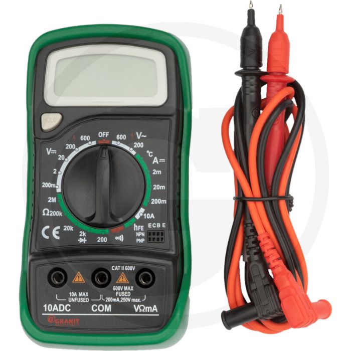 Digitale multimeter - meetbereik: dc 200mv-600v, ac 100mv-600v, ampère 200ma-10a, weerstand 200-2.000 kΩ