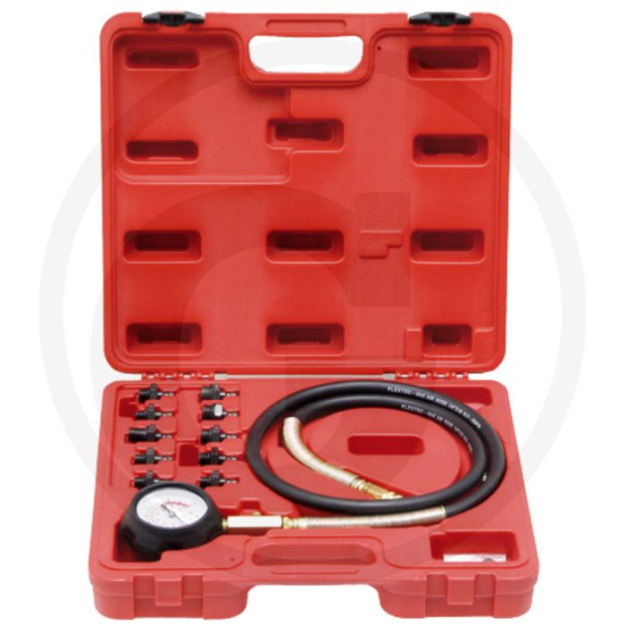 Oliedruktester met manometer en diverse draadmaten