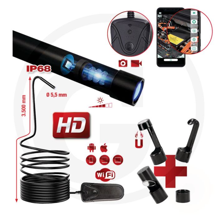 Ks tools wi-fi videoscoopset met Ø: 5,5 mm 0° hd camerasonde - draadloos en gemakkelijk te verbinden met smartphone Ks tools wi-fi videoscoopset met Ø: 5,5 mm 0° hd camerasonde - draadloos en gemakkelijk te verbinden met smartphone