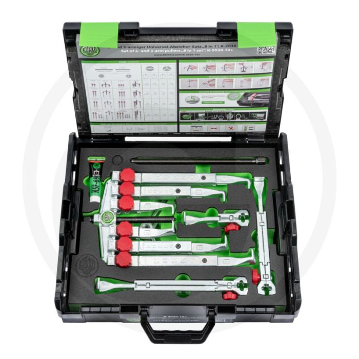Kukko 2 en 3-armige universele trekkerset met 13-delig, spanbreedte 0-130mm, spandiepte 0-350mm Kukko 2 en 3-armige universele trekkerset met 13-delig, spanbreedte 0-130mm, spandiepte 0-350mm