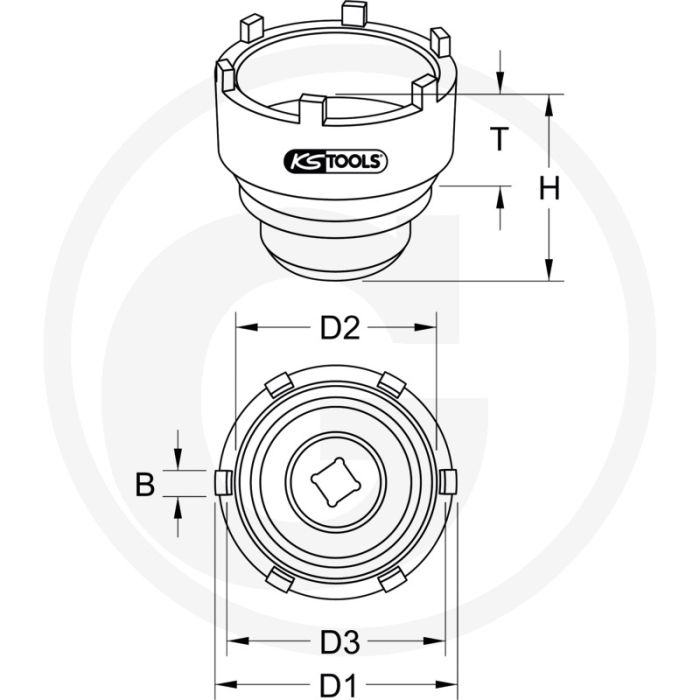 Ks tools 3/4" borgmoersleutel met 6 pennen, 95 - 115 mm Ks tools 3/4" borgmoersleutel met 6 pennen, 95 - 115 mm