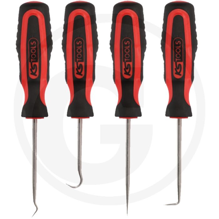 Ks tools hakenset, 4-delig met 2-componenten handgreep - 60 mm mes, recht en gebogen - o-ring en dichting gereedschap