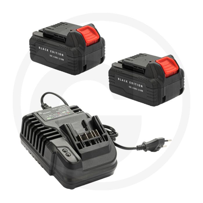 Black edition black edition 2x accu 18v 4ah + lader - 2x 18v 4,0ah accu, 1x lader