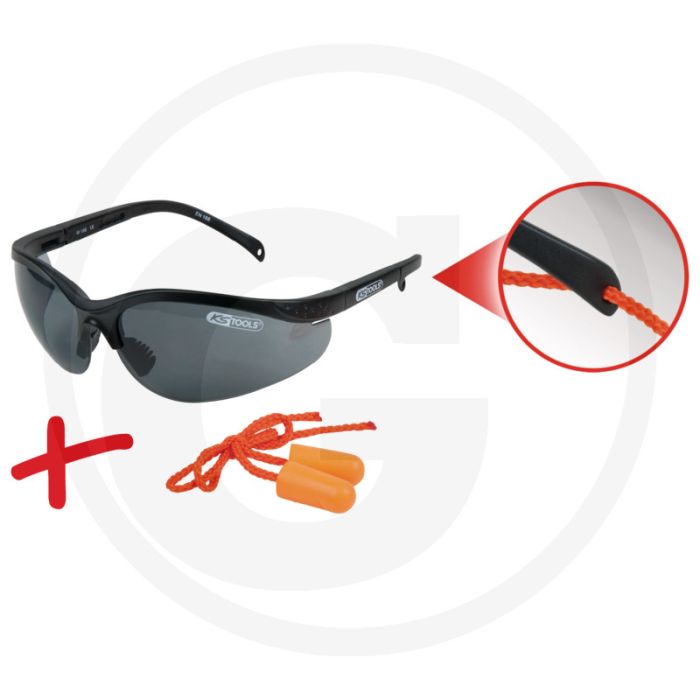 Ks tools schutzbrille-schwarz, mit ohrstöpsel - grau getönte gläser, uv-schutz, kratzfest, optimale passform Ks tools schutzbrille-schwarz, mit ohrstöpsel - grau getönte gläser, uv-schutz, kratzfest, optimale passform