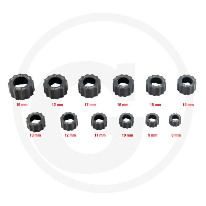 Ks tools spezial-muttern-ausdreher-satz, 12-tlg. voor festsitzende muttern met beschadigde "rundgedrehte" köpfen Ks tools spezial-muttern-ausdreher-satz, 12-tlg. voor festsitzende muttern met beschadigde "rundgedrehte" köpfen