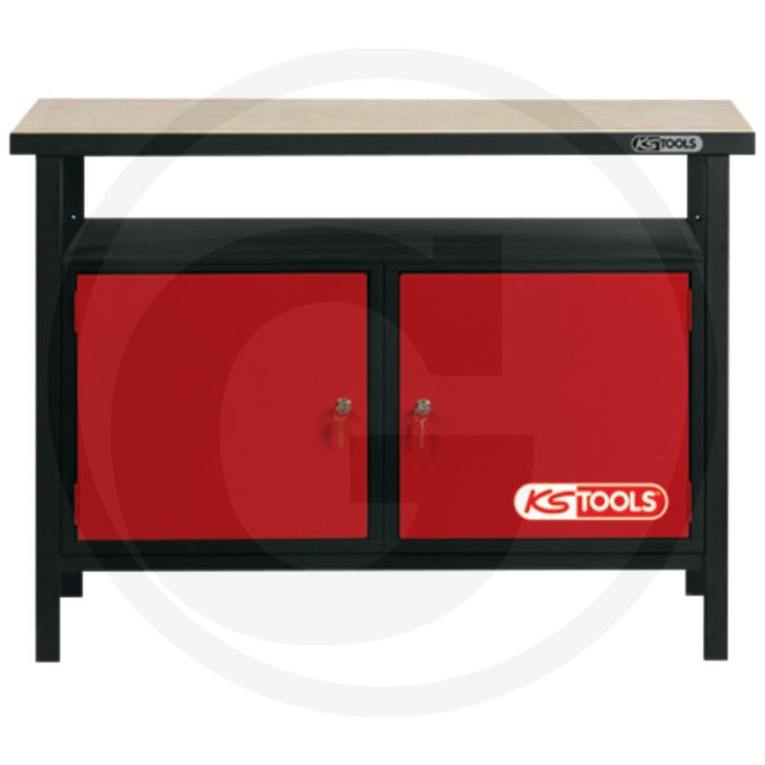 Ks tools profi-werkbank met 2 deuren, h850xb1200xt600 mm - stabiele staalconstructie met massief beuken werkblad Ks tools profi-werkbank met 2 deuren, h850xb1200xt600 mm - stabiele staalconstructie met massief beuken werkblad