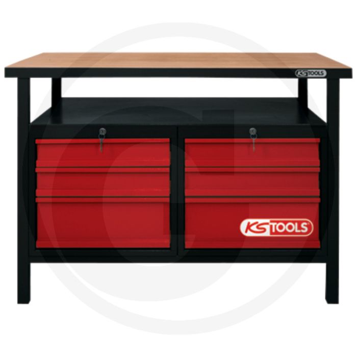Ks tools werkbank met 6 laden - stabiele staalconstructie - massief beuken werkblad - 100% uittrekbare laden