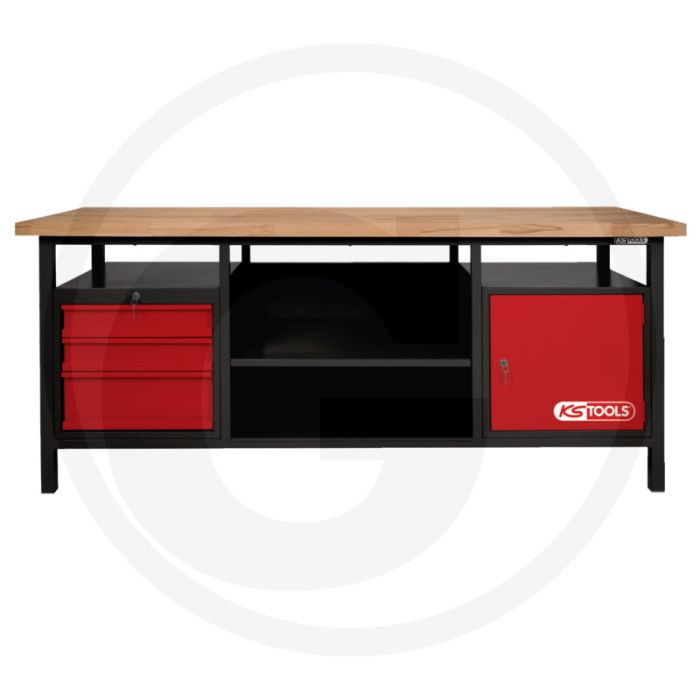 Ks tools xxl werkbank met 3 schuifladen + 1 deur - beukenhouten werkblad - 2000 x 680 x 840 mm Ks tools xxl werkbank met 3 schuifladen + 1 deur - beukenhouten werkblad - 2000 x 680 x 840 mm