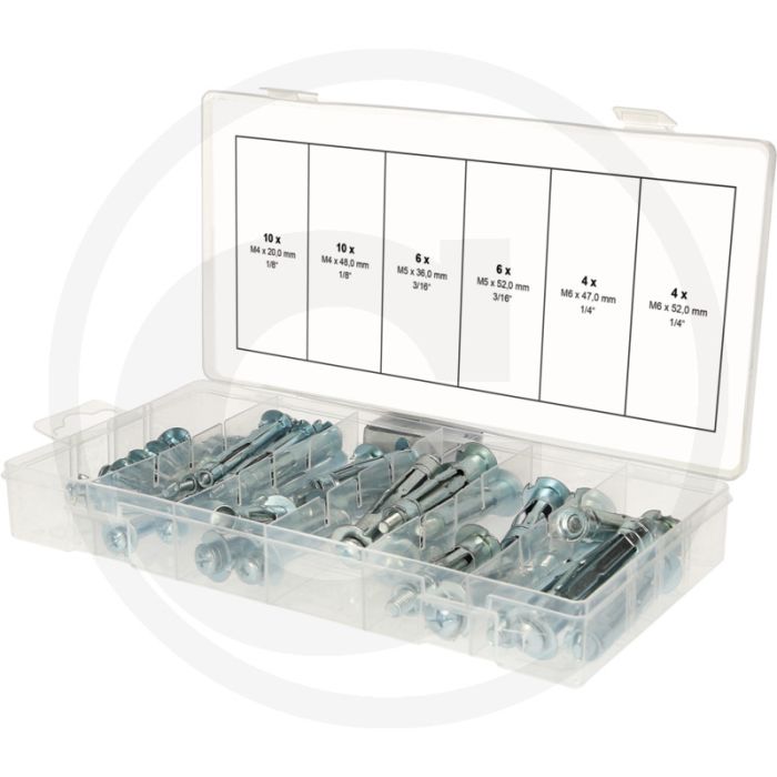 Ks tools sortiment spreiz- und ankerdübel, m4x20mm - m6x52mm - verzinkt - ideal für befestigungen in decken und leichtbauwänden Ks tools sortiment spreiz- und ankerdübel, m4x20mm - m6x52mm - verzinkt - ideal für befestigungen in decken und leichtbauwänden