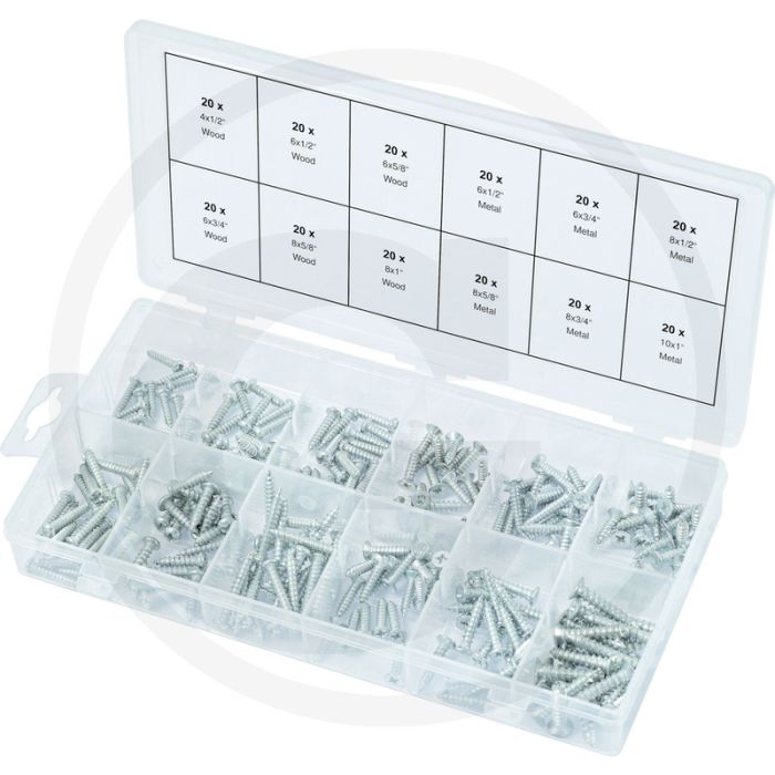 Ks tools assortiment metaal- en houtschroeven, zelftappend, 240-dlg. conform iso 7049/7050