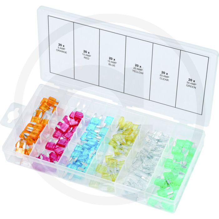Ks tools assortiment mini zekeringen, 5-30a, 120-dlg. nach iso 8820-3