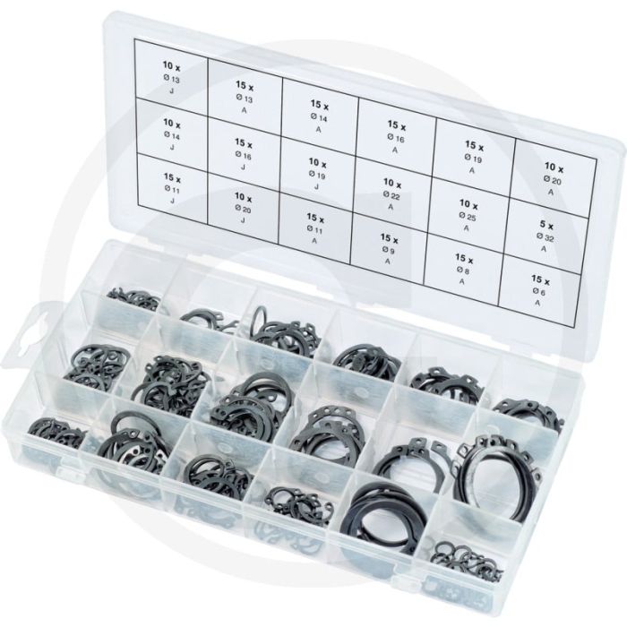 Ks tools assortiment seegerringen 225teilig - din 471/472, borings-Ø 6-20mm, veerstaal, kunststof cassette