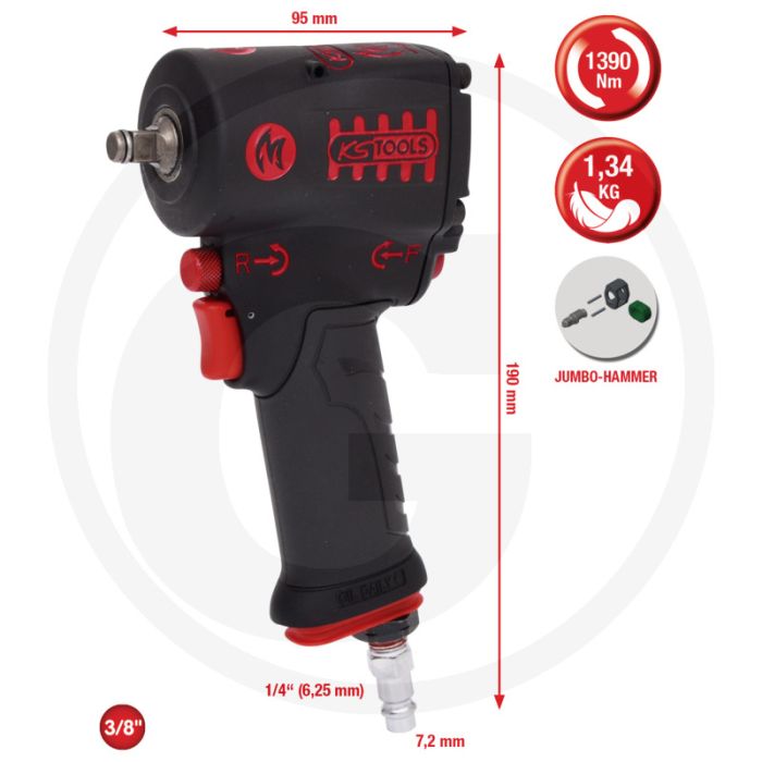 Ks tools 3/8" minimonster hochleistungs-druckluft-schlagsch. - 3-fach drehmomentvorwahl