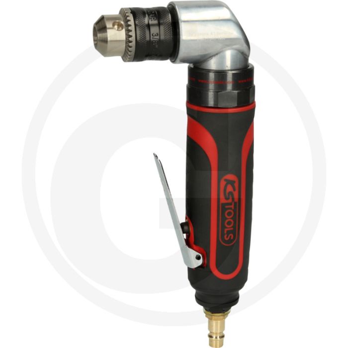 Ks tools 10 mm druckluft-winkelbohrmaschine - abgewinkelte ausführung, planetengetriebe, einhandbedienung, zahnkranzbohrfutter bis 10 mm